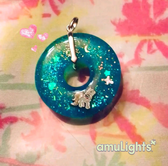 Blue RainbowDrops: Ring Pendant with Charm