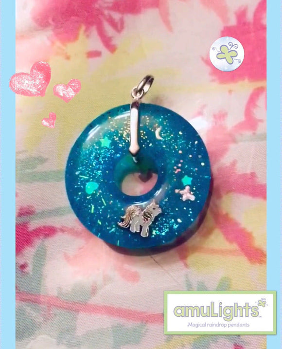 Blue RainbowDrops: Ring Pendant with Charm